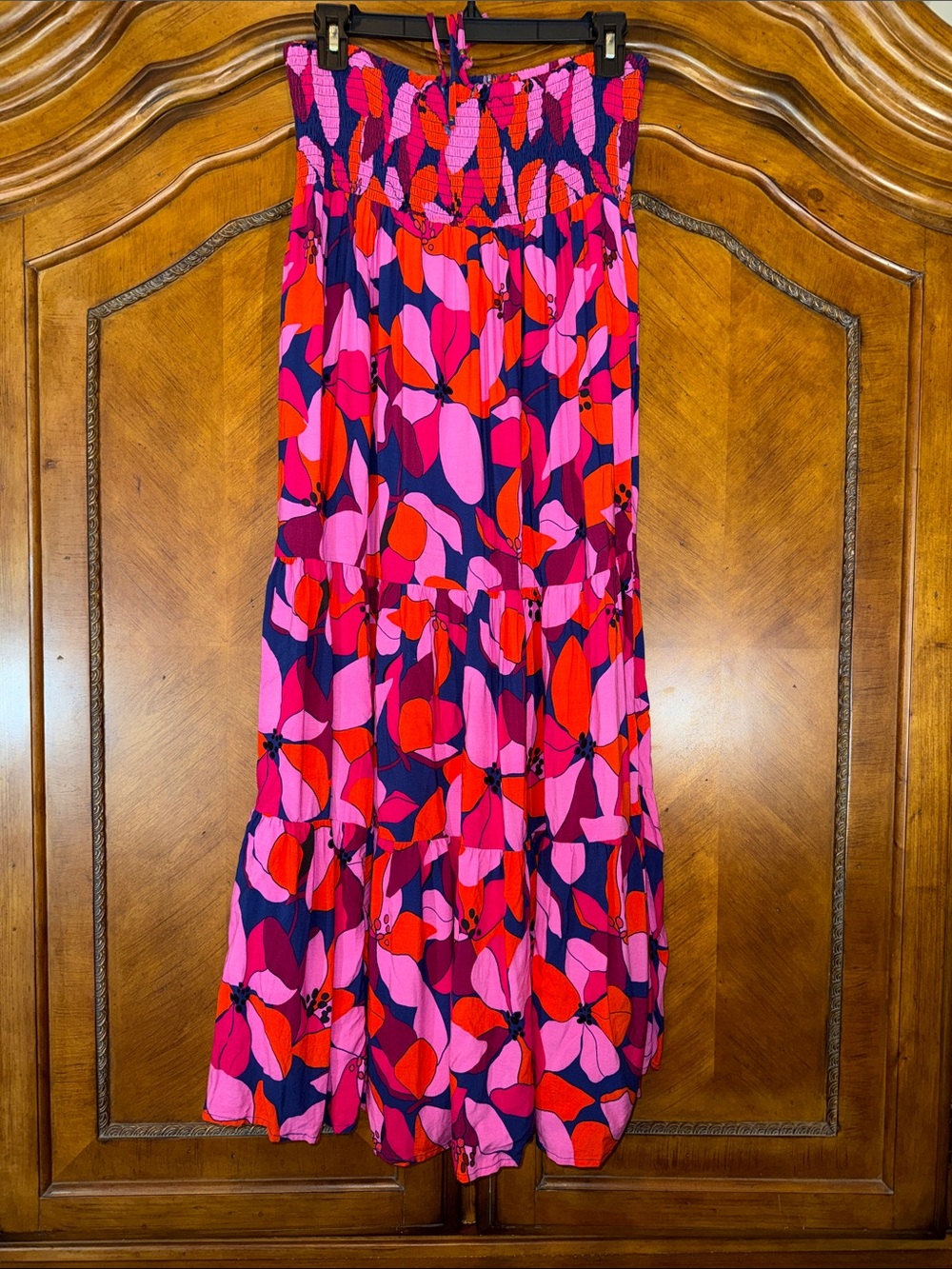 Bold Strapless Maxi Dress in Pink & Red Floral